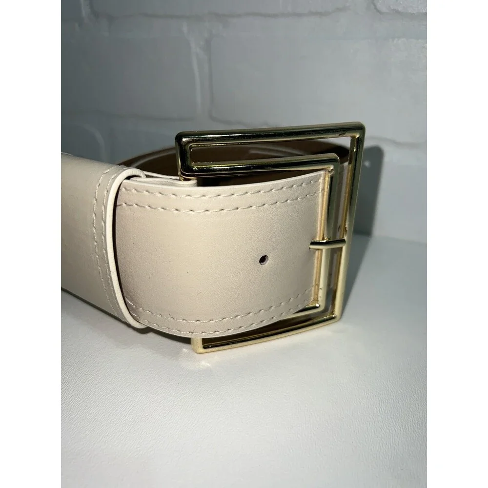 NWT! - PrettyLittleThing Cream Oversized Cut Out Double Buckle Belt M/L
